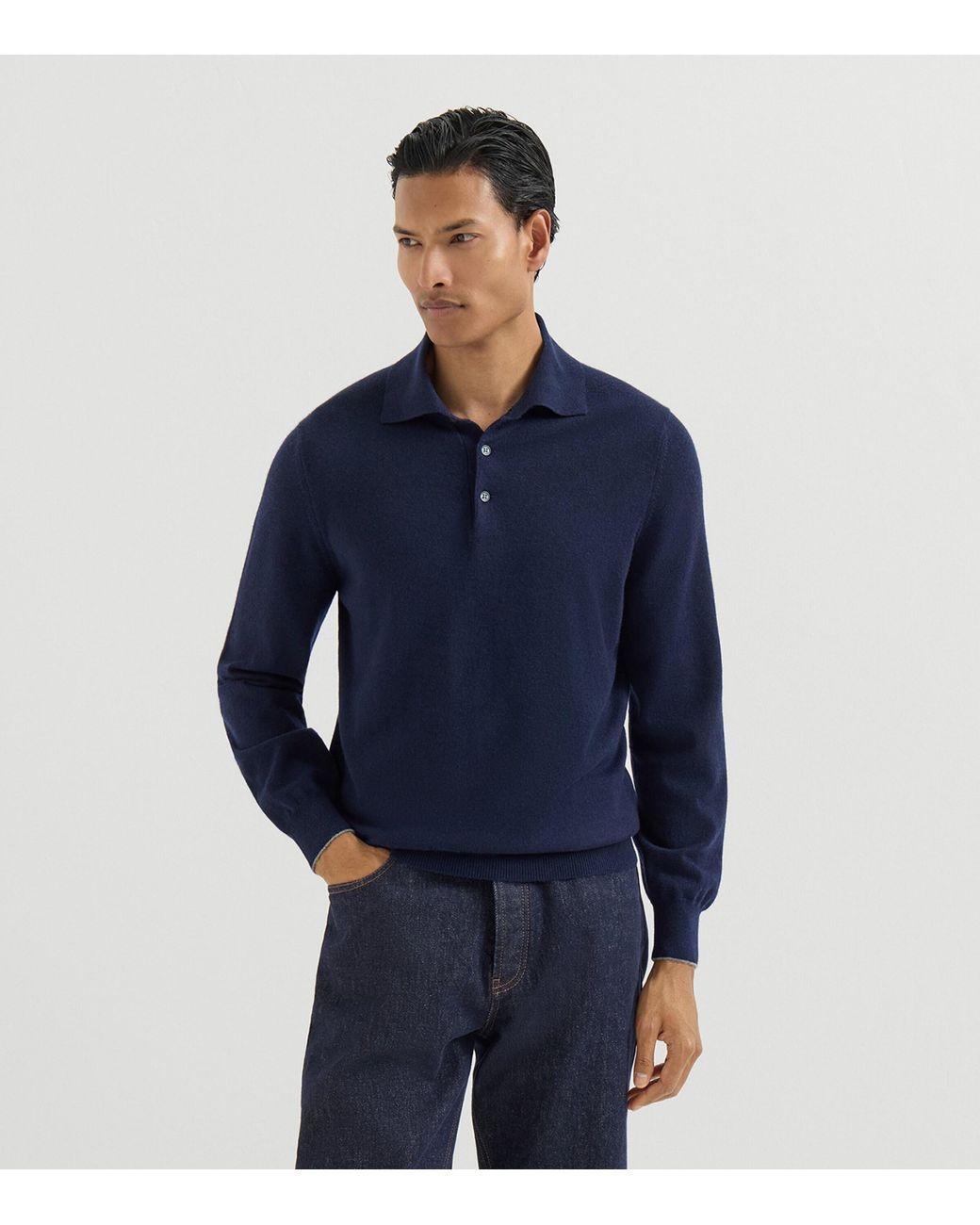 Brunello Cucinelli Blue Cashmere Polo Sweater for men