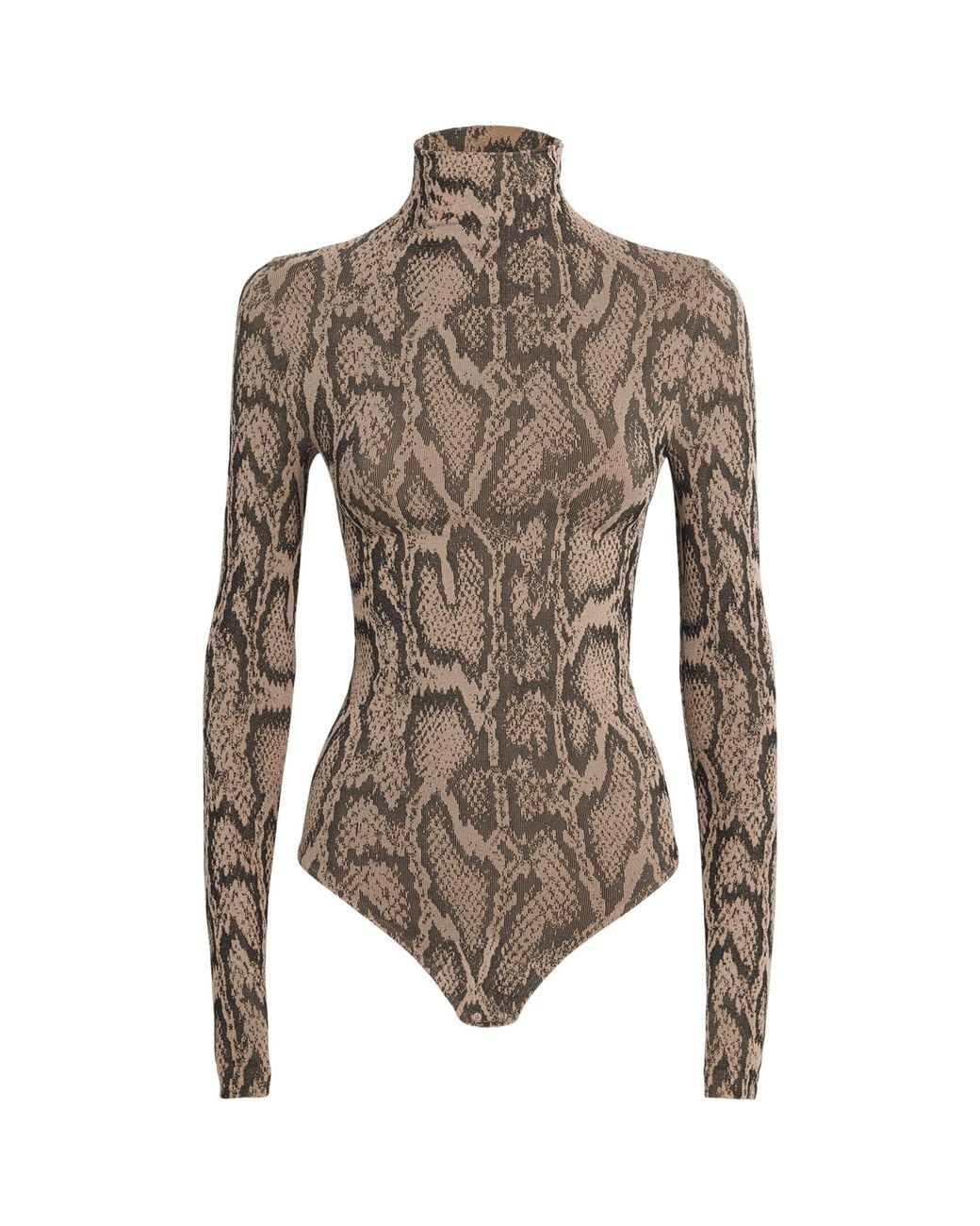 Wolford Brown Python Print High-Neck Bodysuit