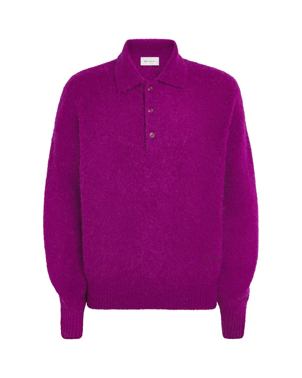 AMI Purple Knitted Polo Sweater for men