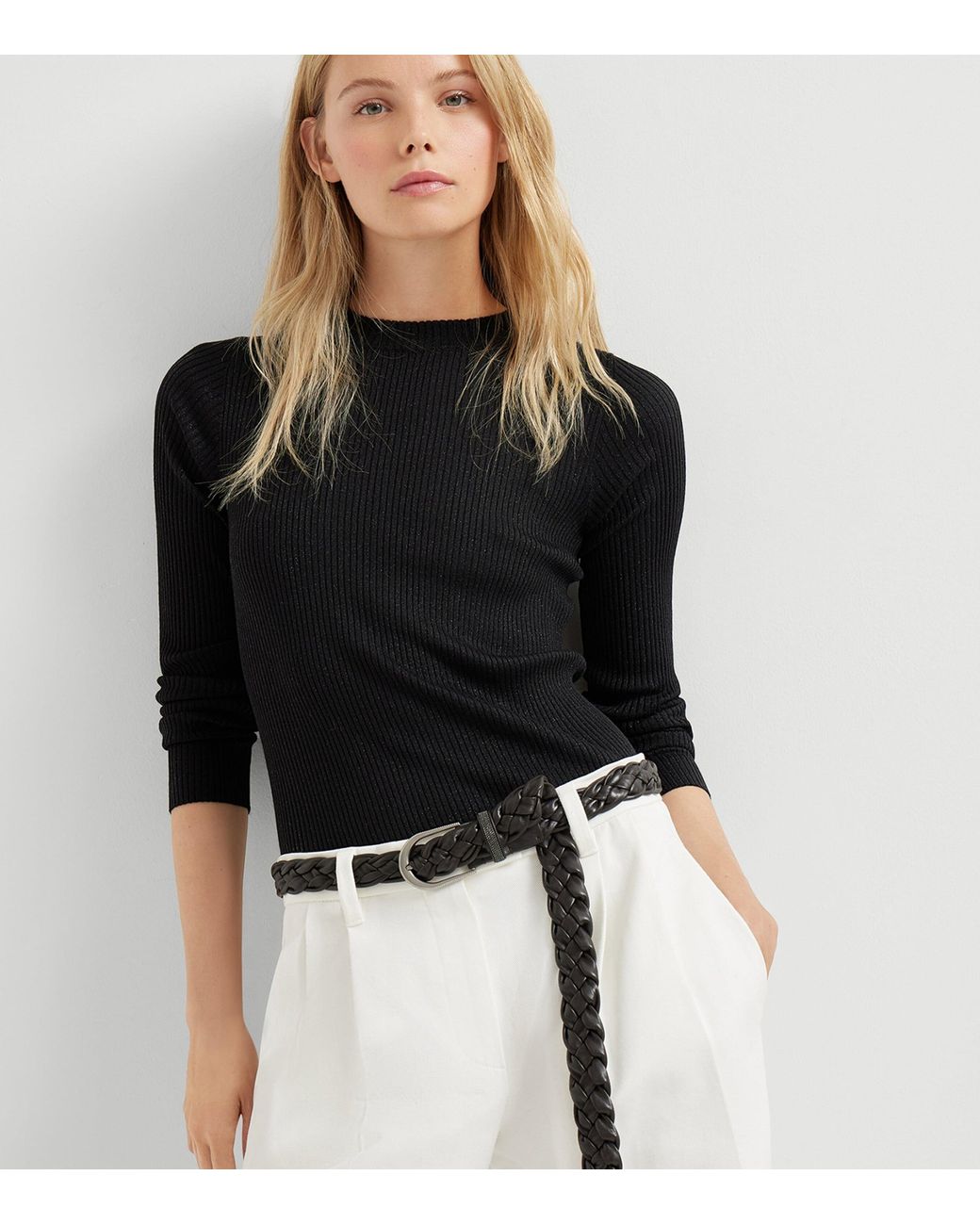 Brunello Cucinelli Black Cashmere-Blend Sparkle Sweater