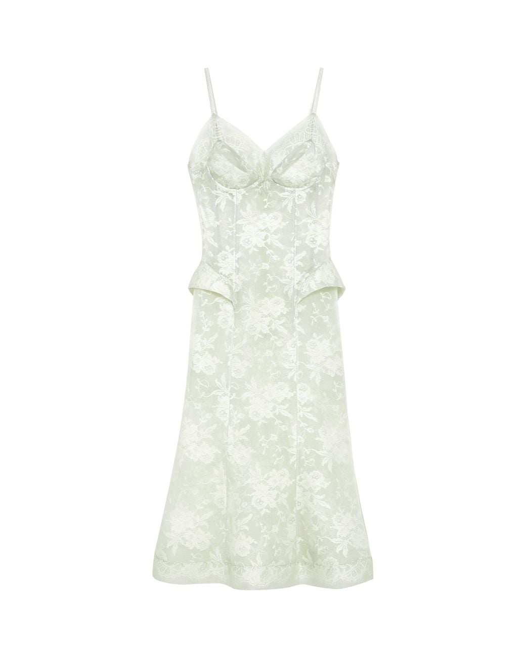 McQueen White Silk Lace Floral Midi Dress