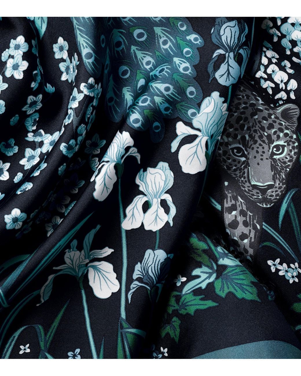 Cartier Green Silk Blooming Panthère Square Scarf