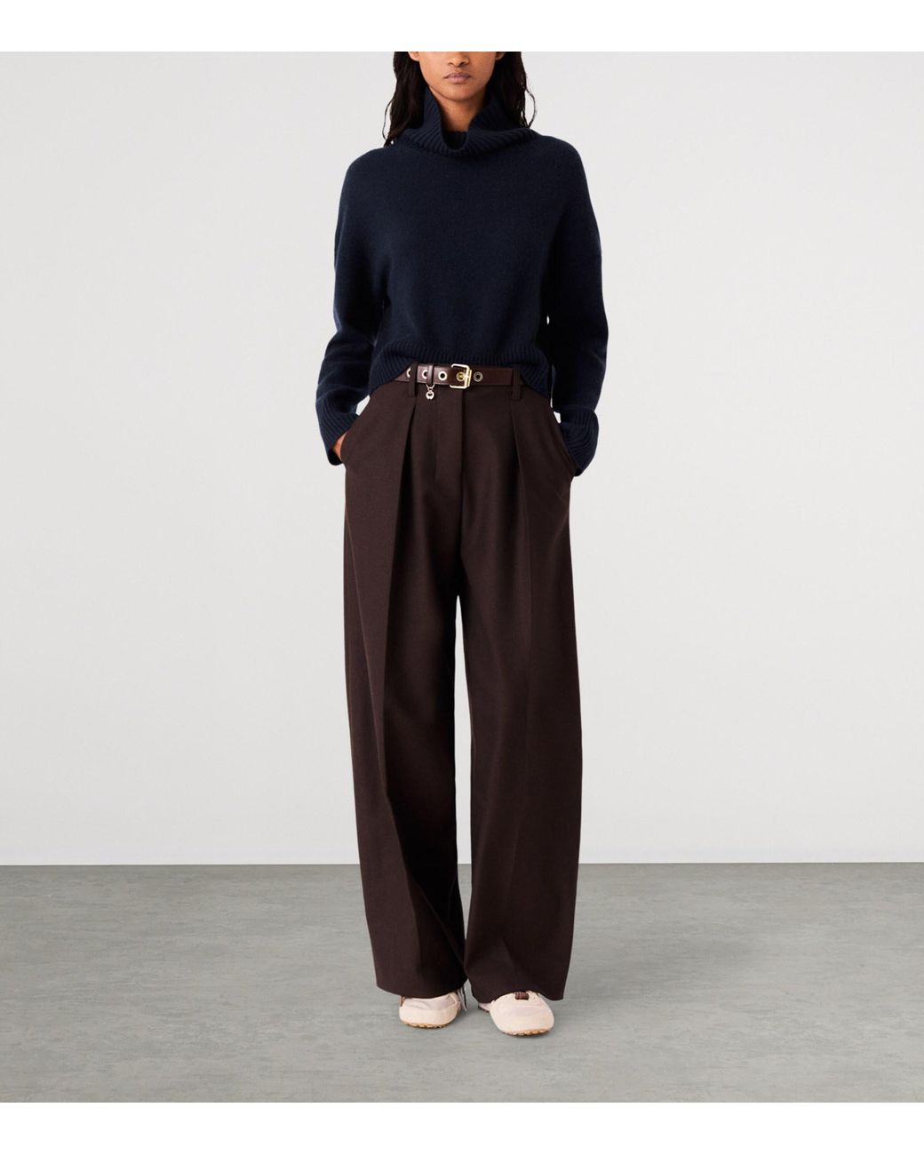 Maje Black Pleated Wide-Leg Trousers