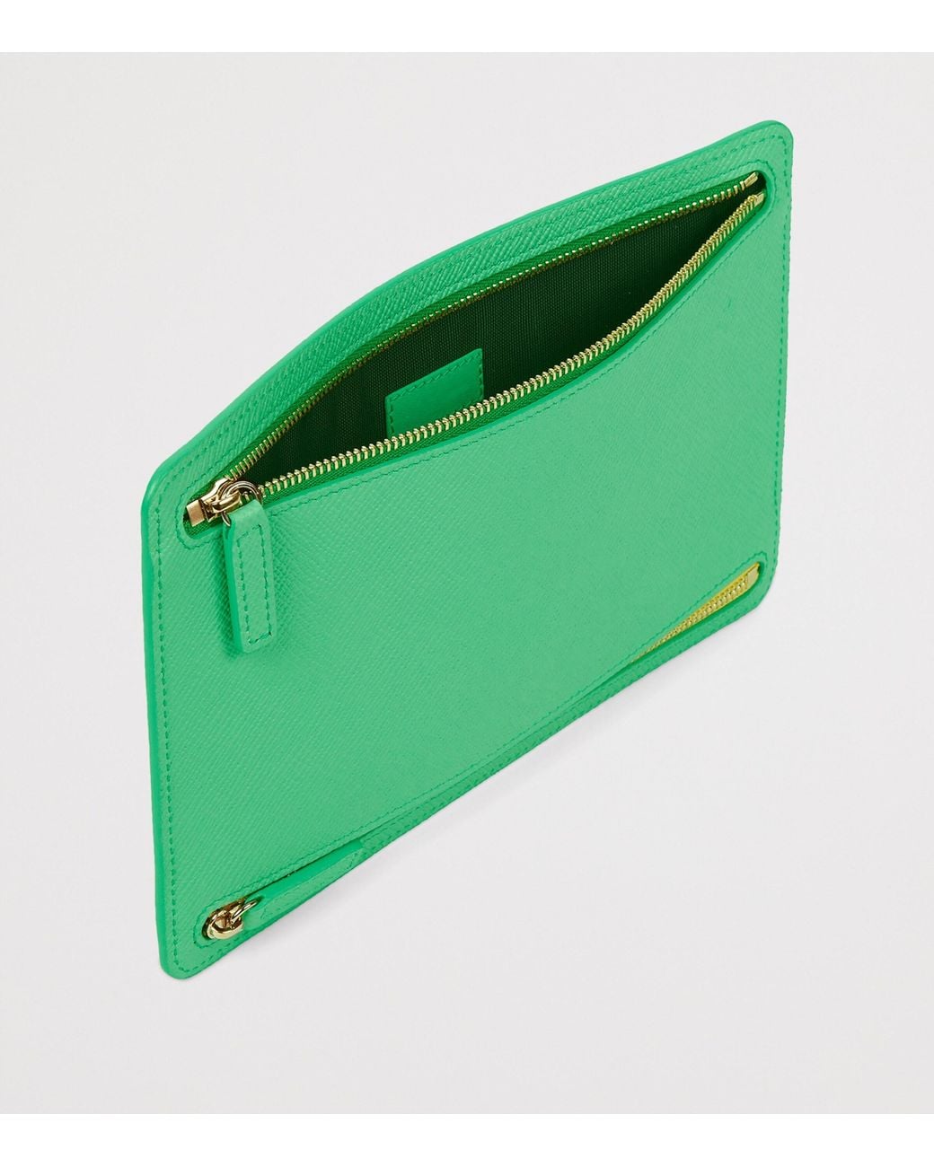 Smythson Green Leather Panama Multi-Zip Travel Wallet for men