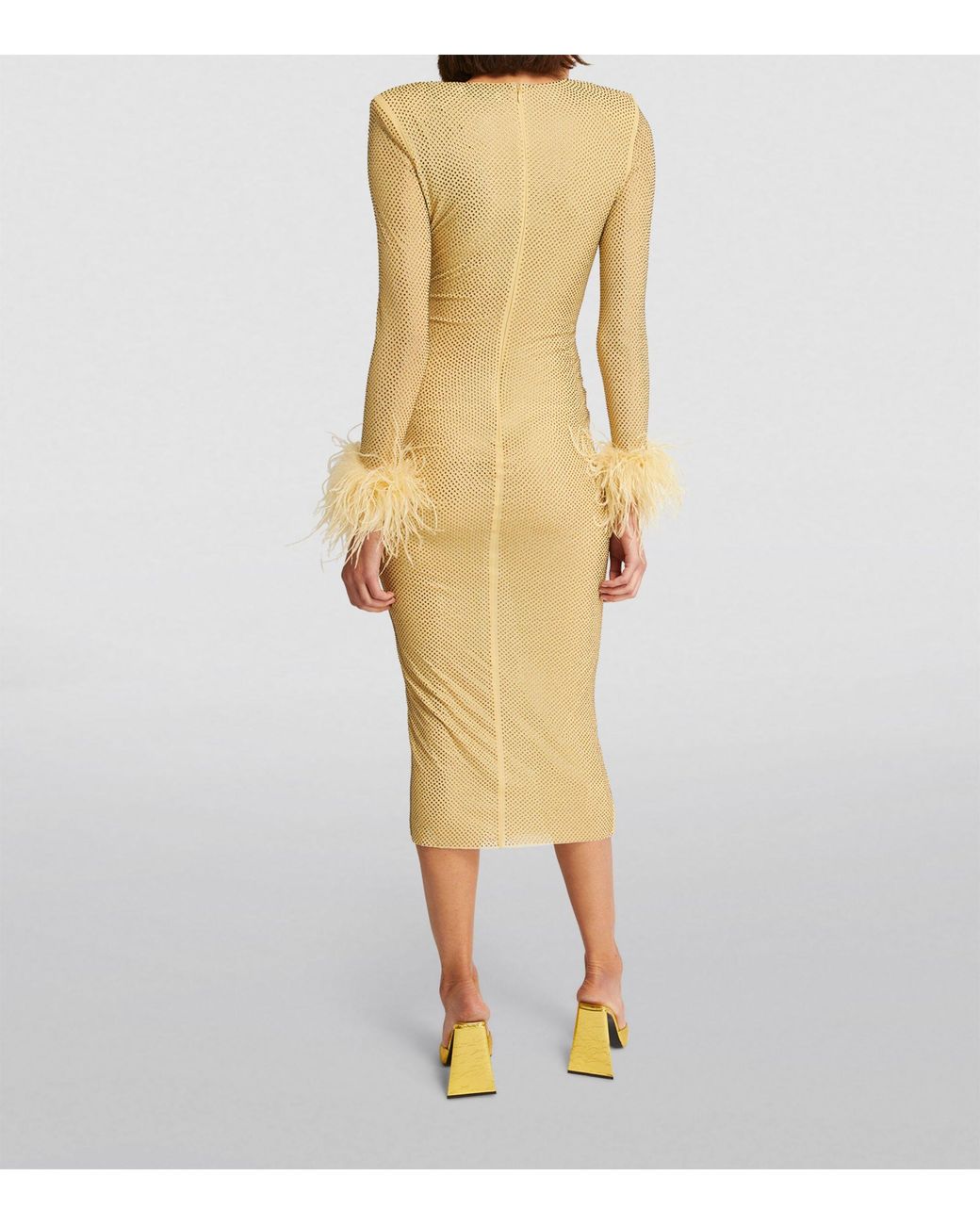Self-Portrait GOLD RHINESTONE FEATHER MIDI DRESSゴールド Gold Rhinestone Feather Midi Dress – self-portrait-US