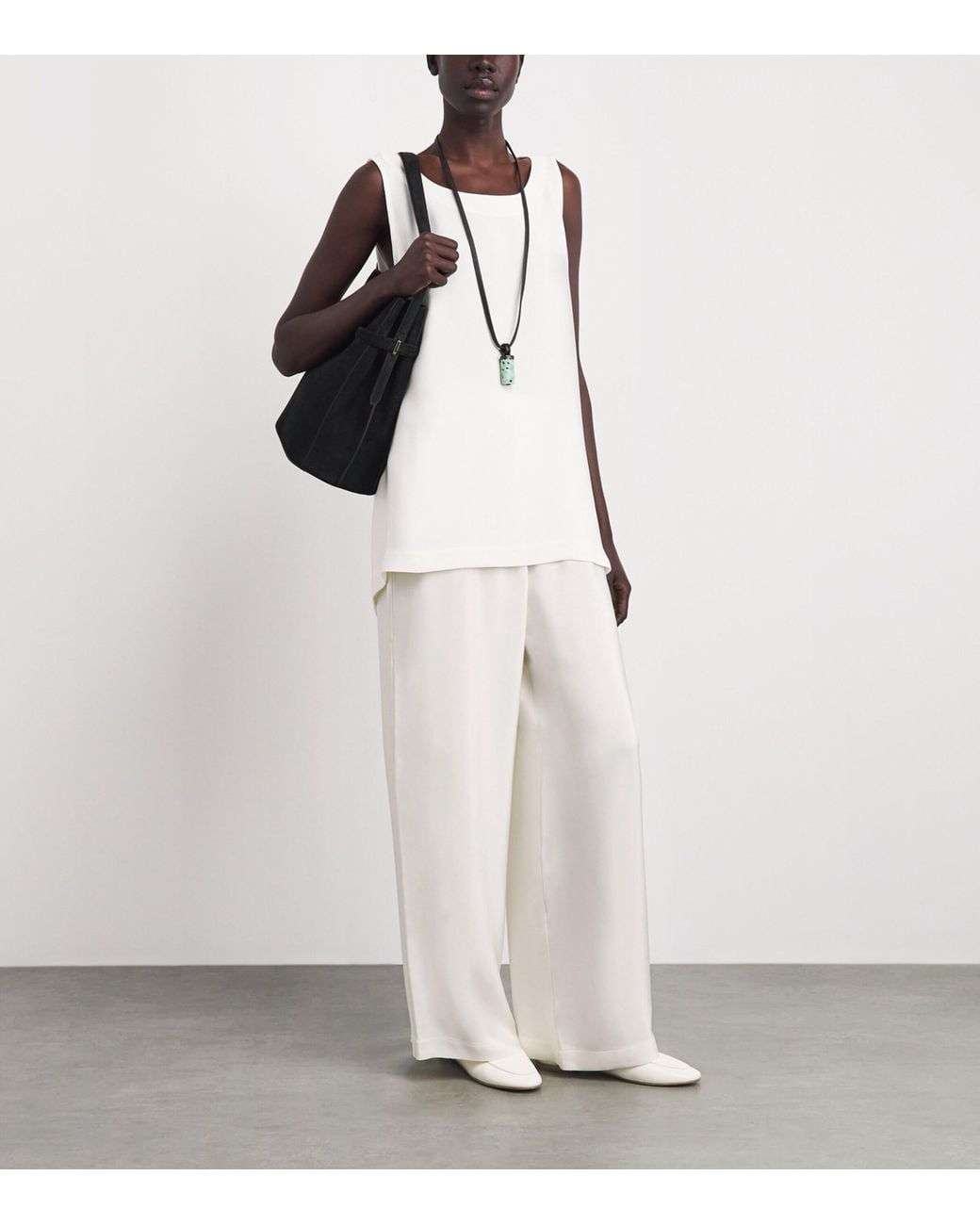 Eskandar White Silk Wide-Leg Trousers