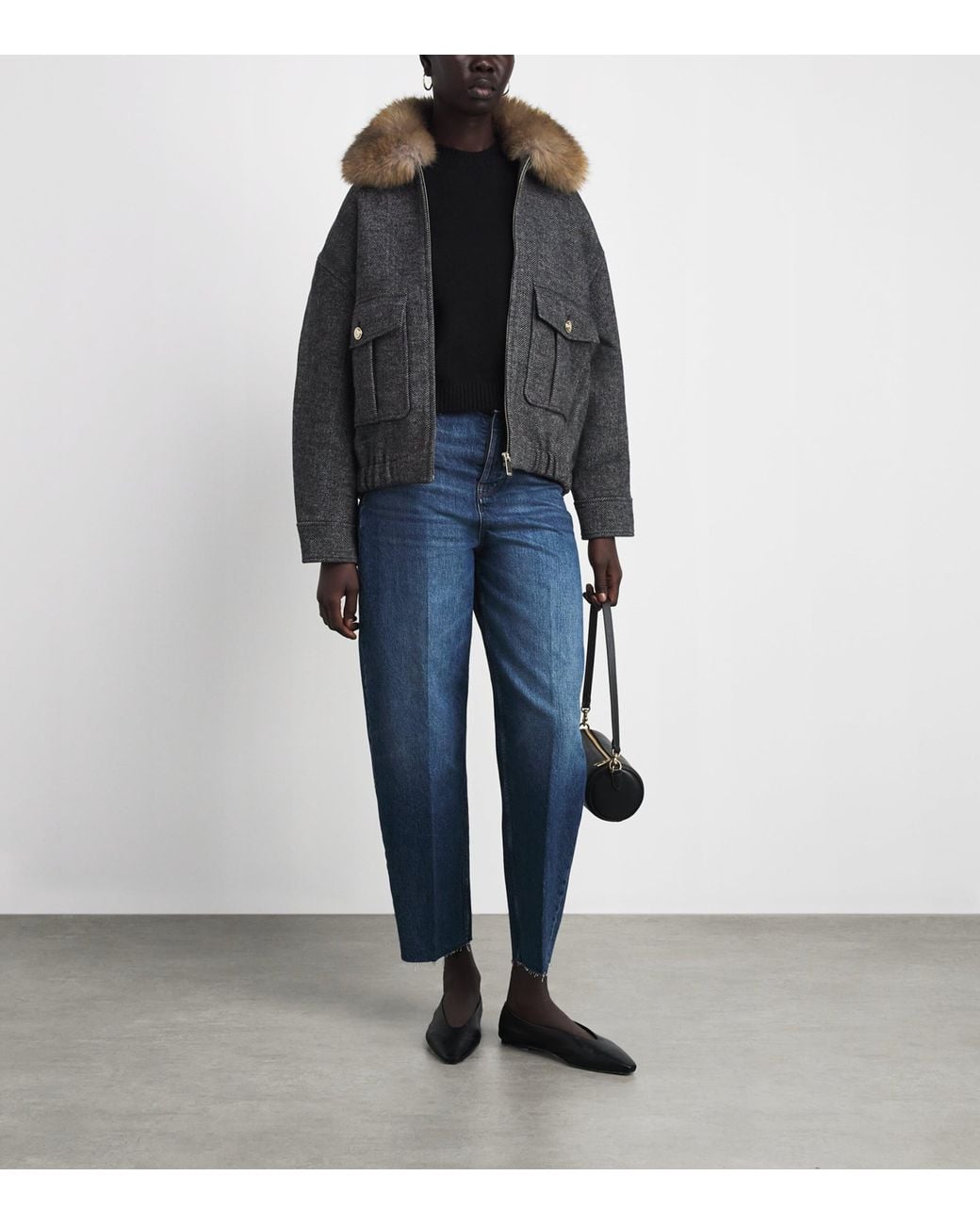 Maje Gray Denim Oversized Herringbone Jacket