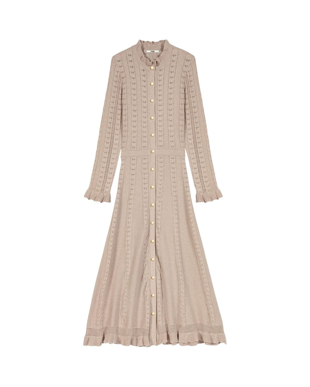 Maje Natural Pointelle-Knit Midi Dress