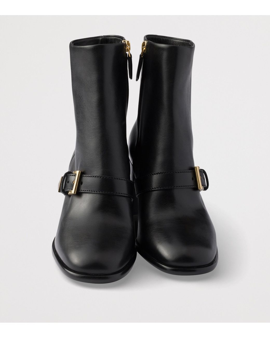 Prada Black Leather Buckle Booties Ankle Boots 65