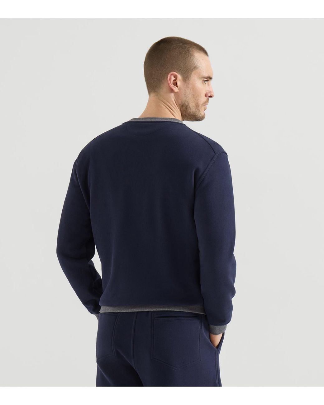 Brunello Cucinelli Blue Cotton Embroidered Sweatshirt for men