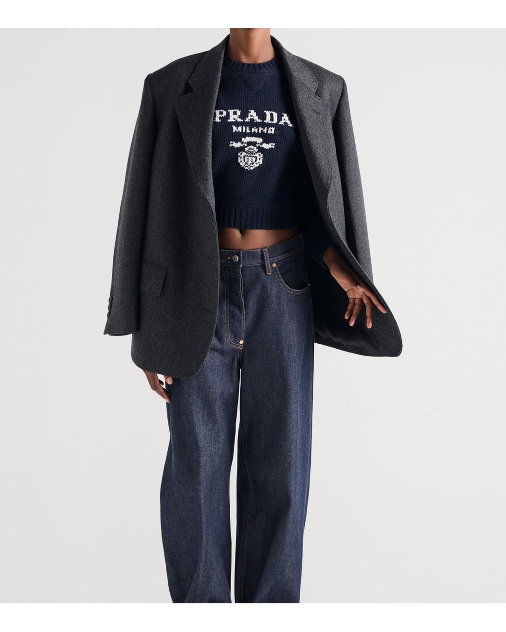 Prada Blue Wool And Cashmere Crew-Neck Sweater