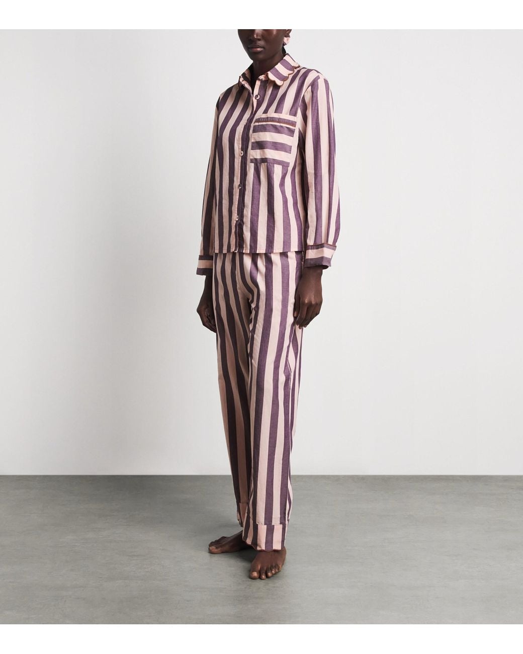 TBCo Purple Cotton Stripe Scalloped Pyjama Set