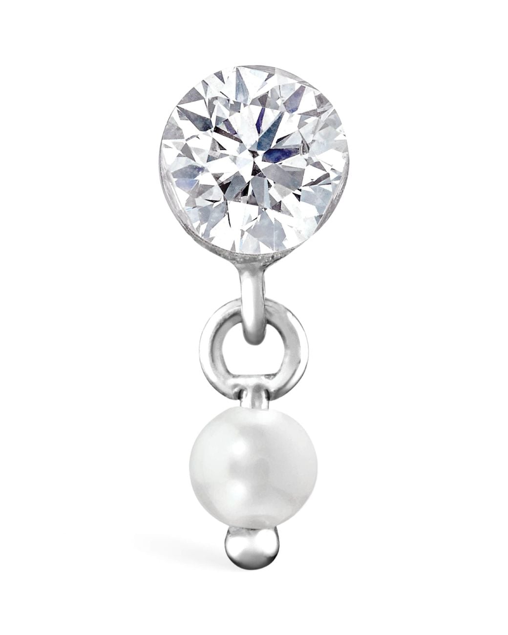 Maria Tash White Invisible Set Diamond And Pearl Dangle Threaded Stud Earring