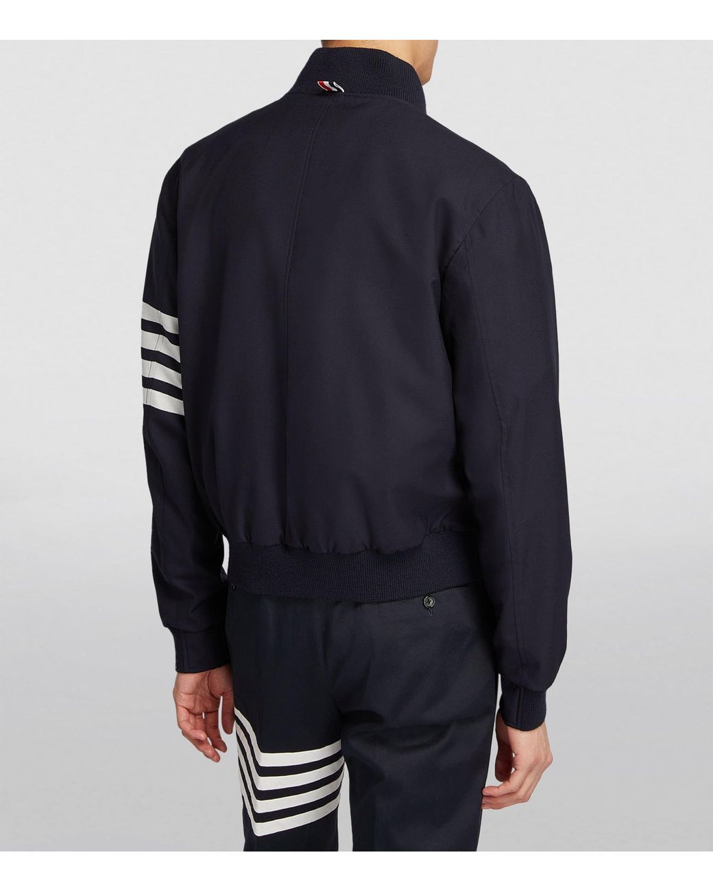 Thom Browne Blue Wool 4-Bar Stripe Bomber Jacket for men