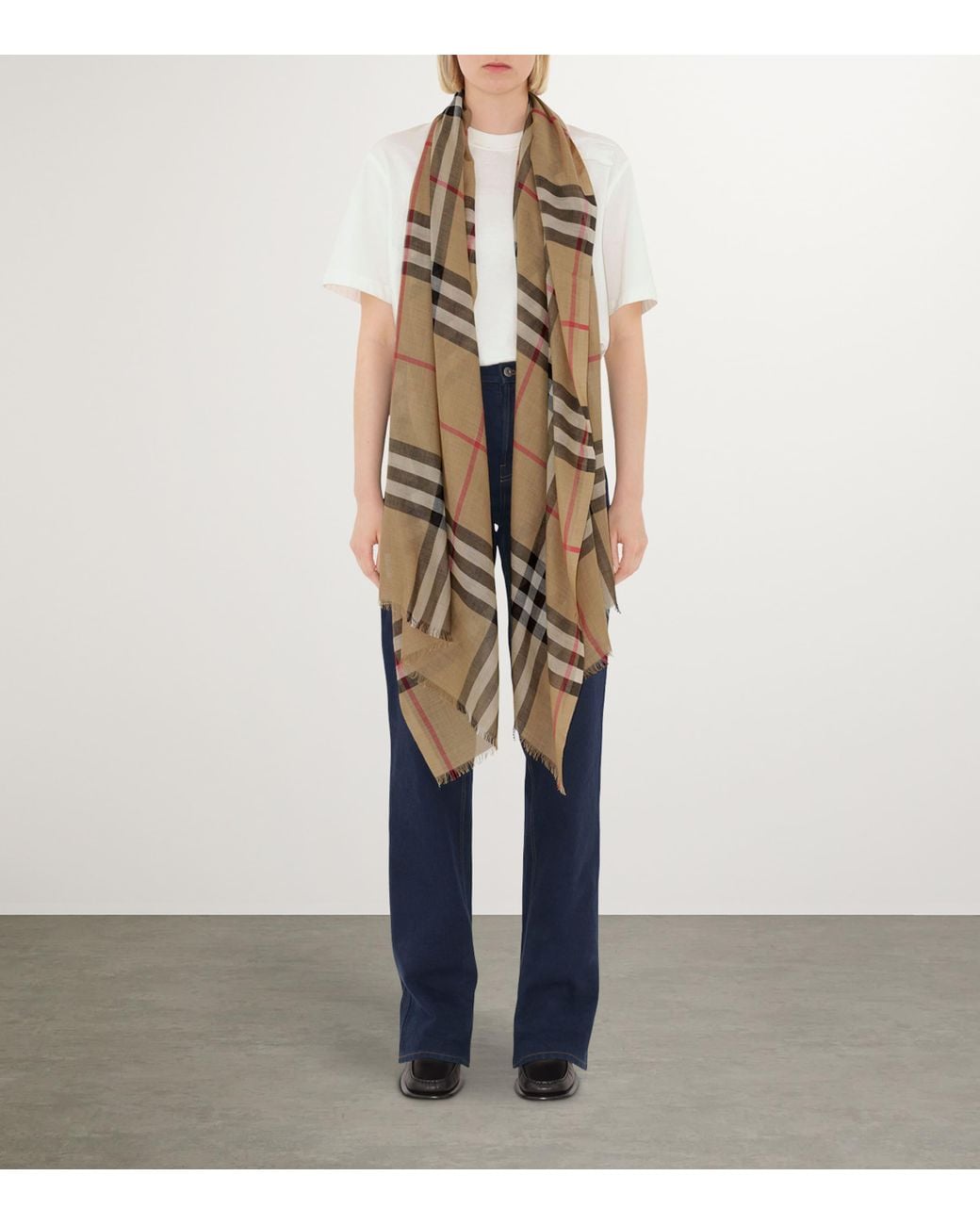 Burberry Natural Wool-Silk Check Scarf