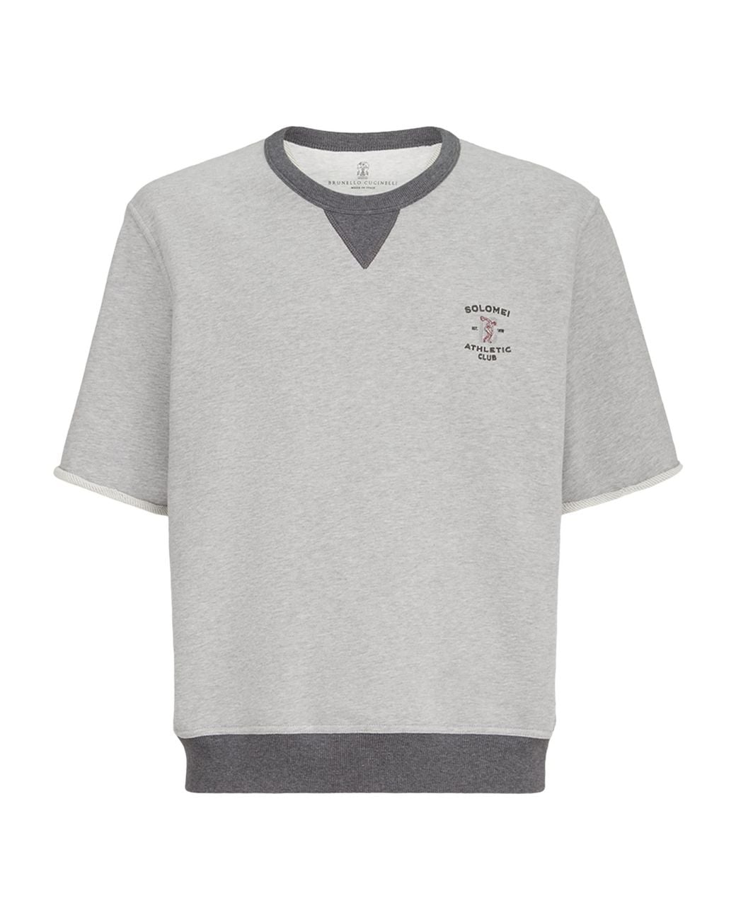 Brunello Cucinelli Gray Cotton Logo Short-Sleeve Sweatshirt for men