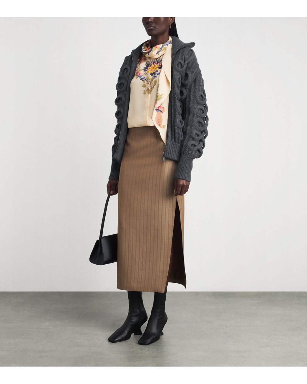 Etro Gray Wool-Blend Zip-Up Cardigan
