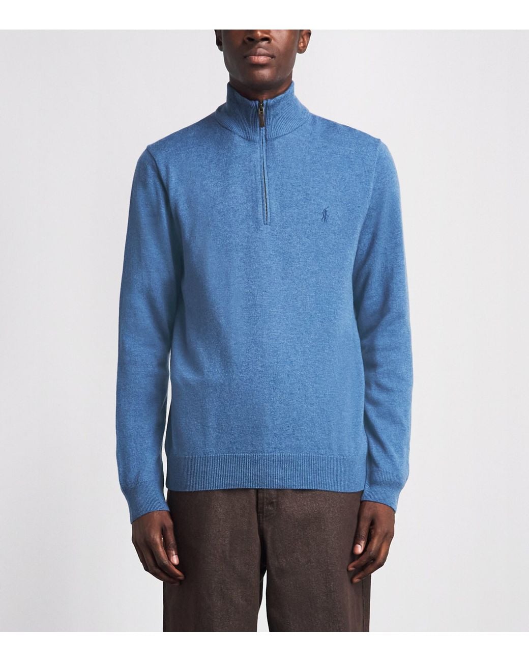 Polo Ralph Lauren Blue Wool Polo Pony Quarter-Zip Sweater for men