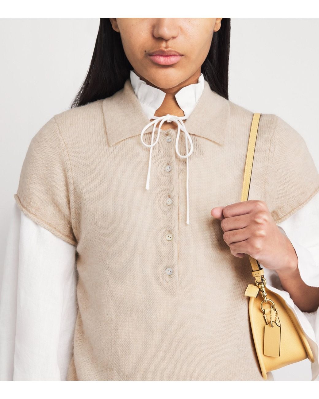 ME+EM White Merino-Cashmere-Silk Polo Shirt