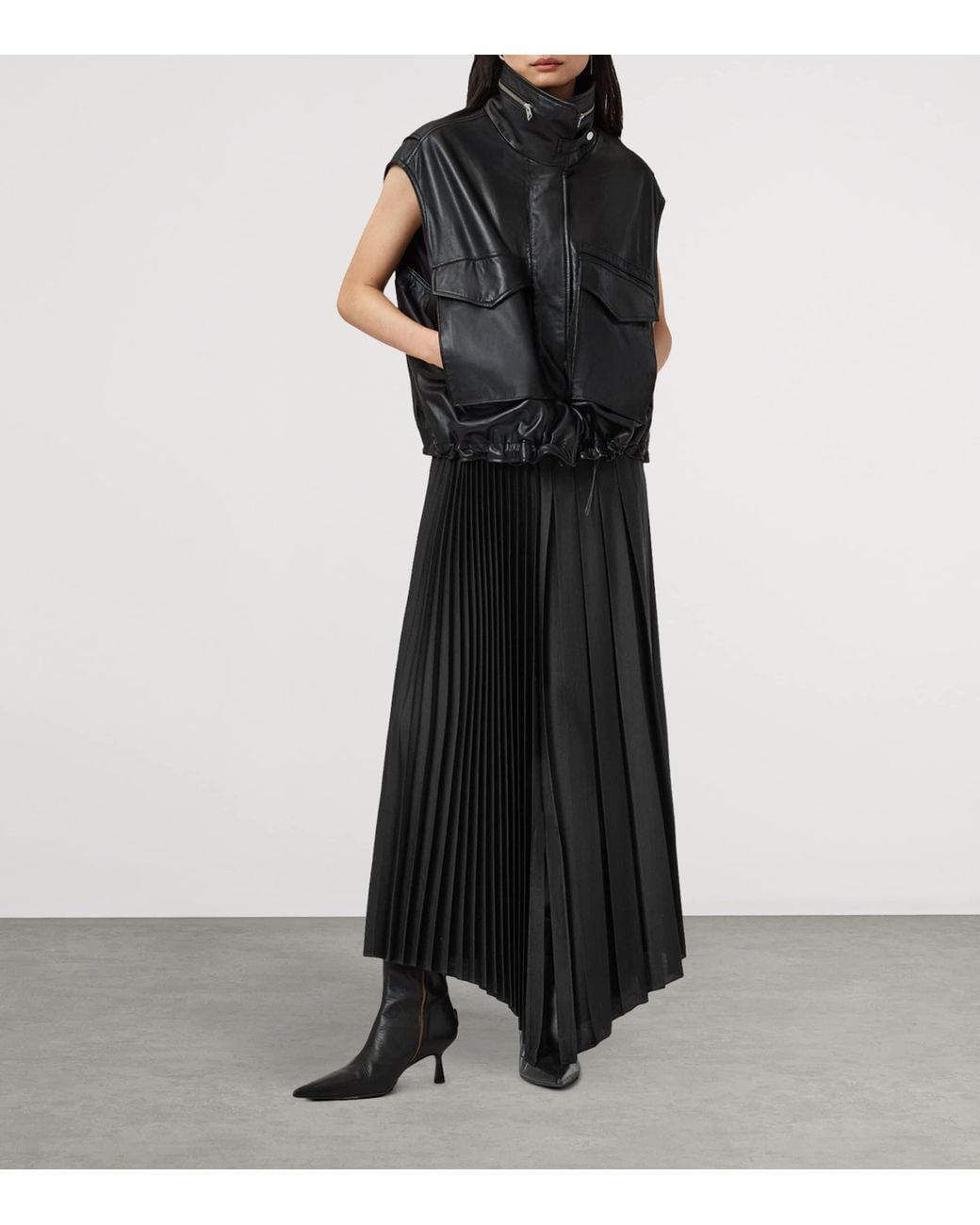 AllSaints Black Pleated Jax Maxi Skirt