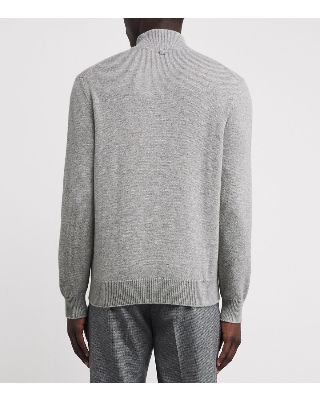 Agnona Gray Cashmere Quarter-Zip Sweater for men