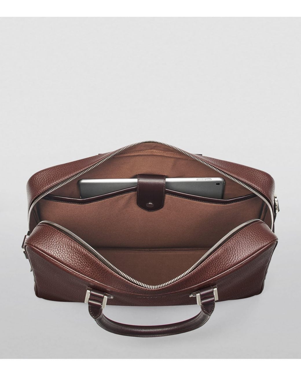 Aspinal Brown Leather Mount Street Briefcase Bag for men