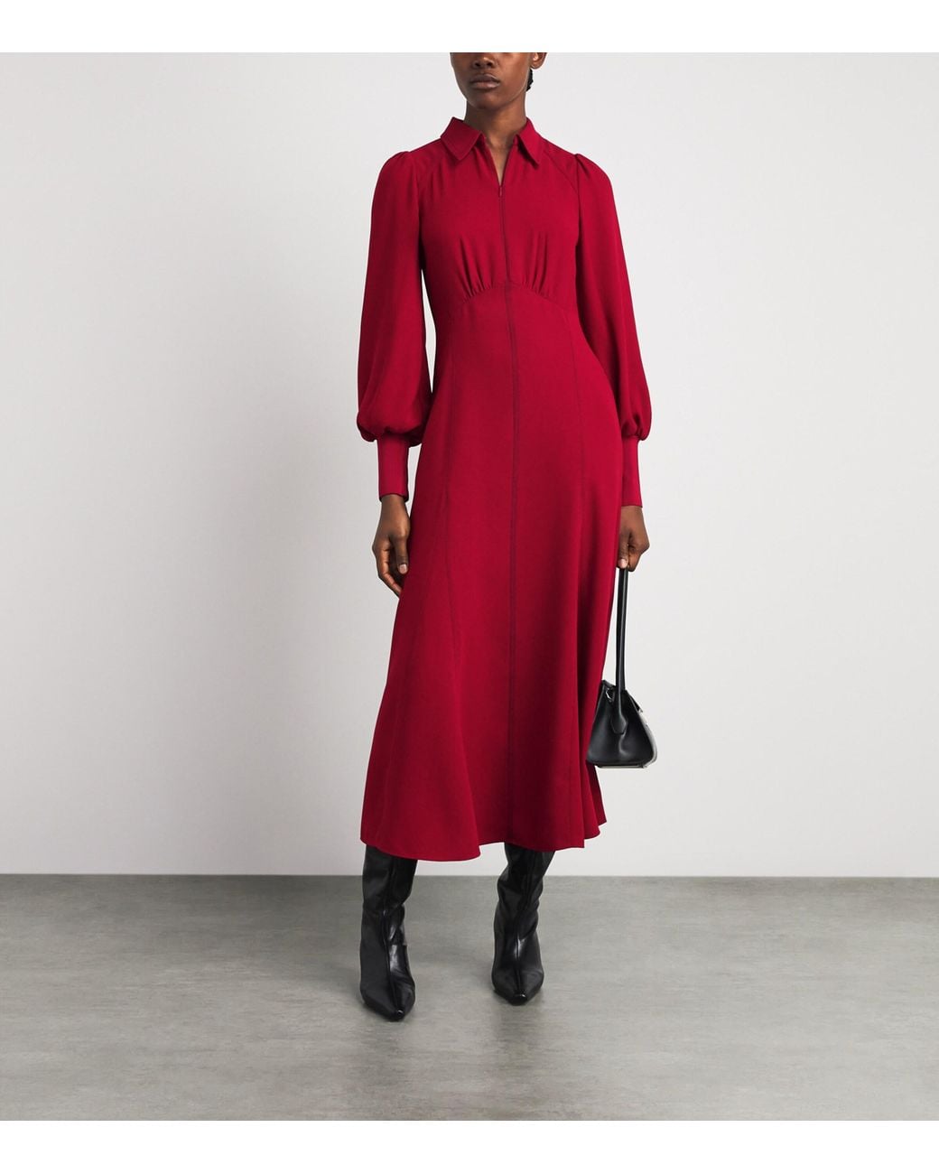 ME+EM Red Crepe Balloon-Sleeve Maxi Dress