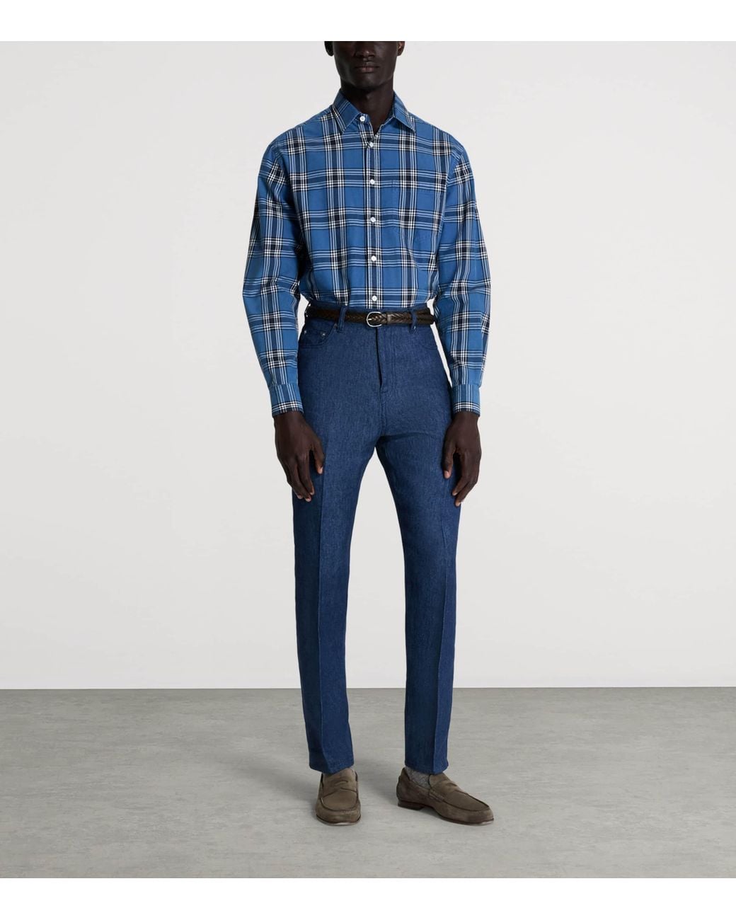 Dunhill Blue Cotton Check Print Shirt for men