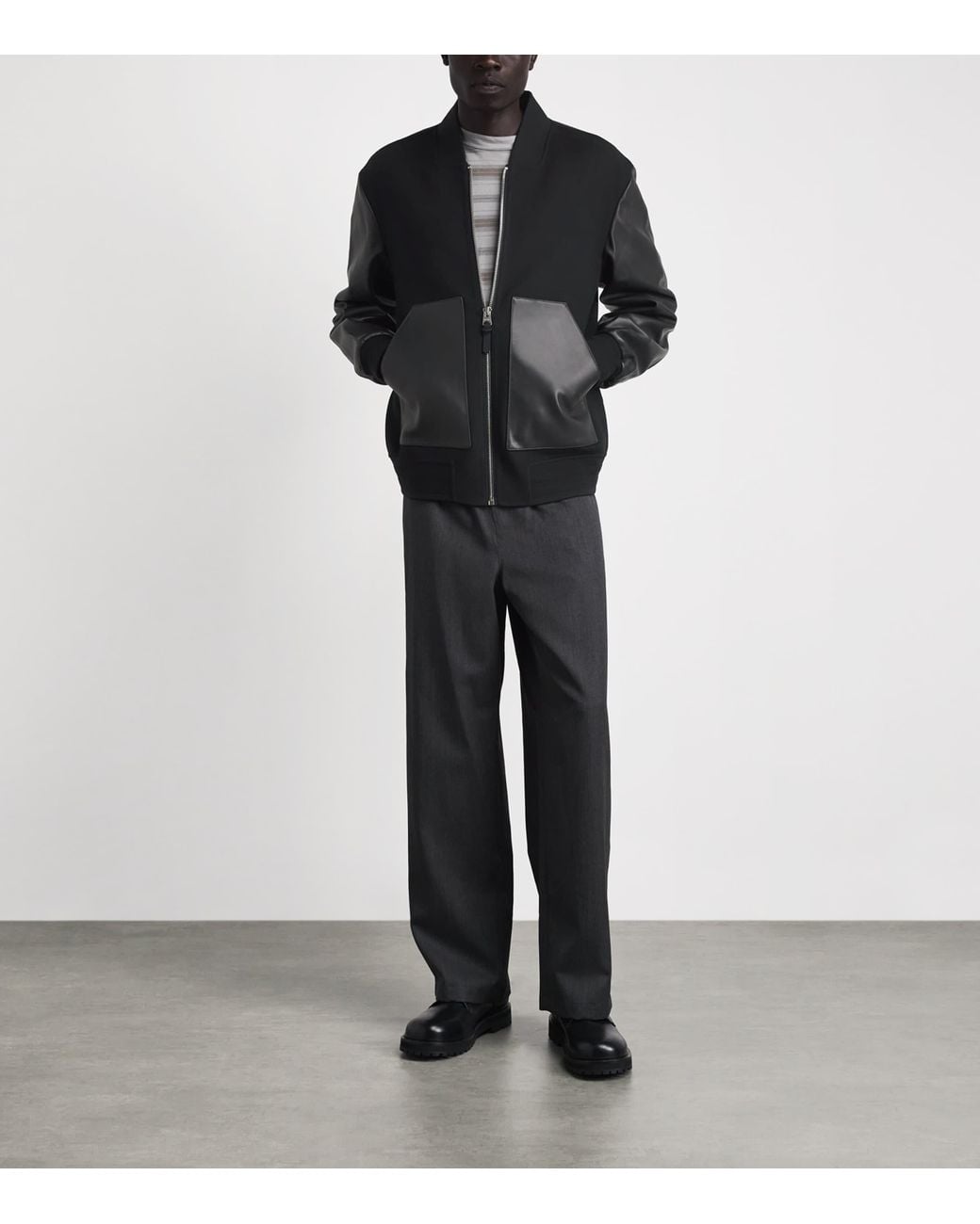 Mackage Black Wool Leather-Trim Emilio Bomber Jacket for men