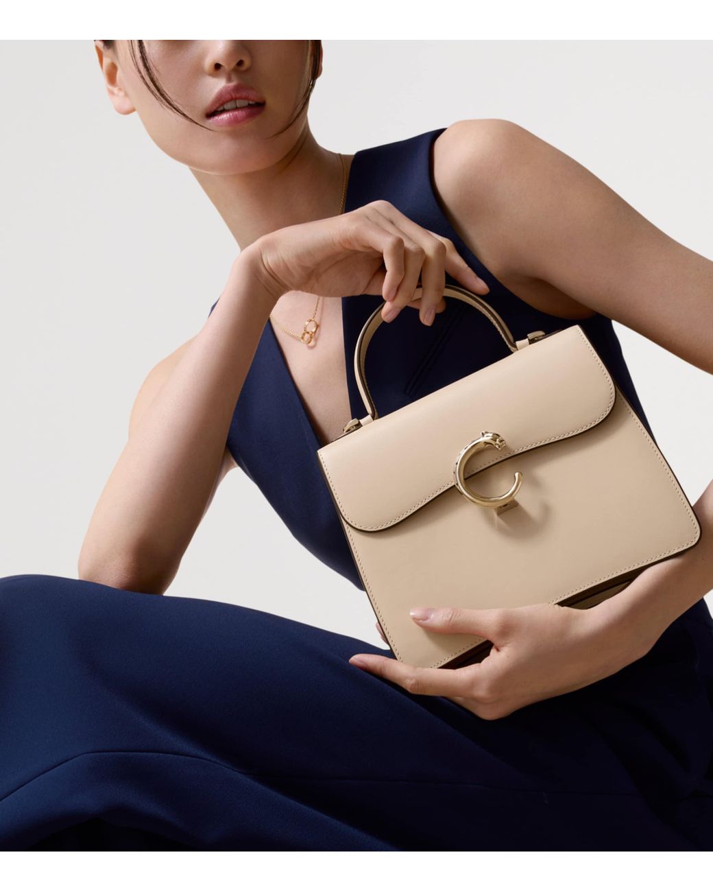 Cartier Natural Small Leather Panthère C De Top-Handle Bag