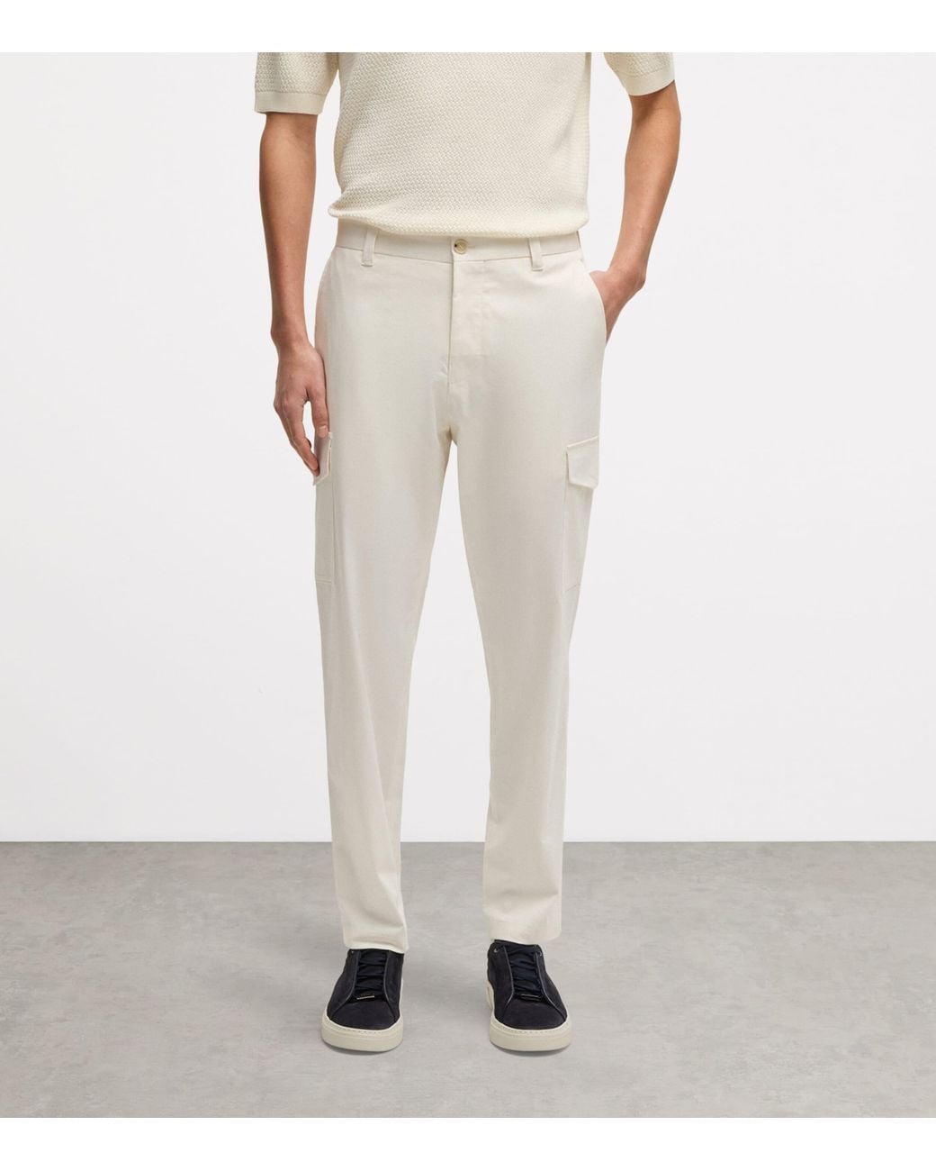 Boss White Cotton-Silk-Blend Cargo Trousers for men