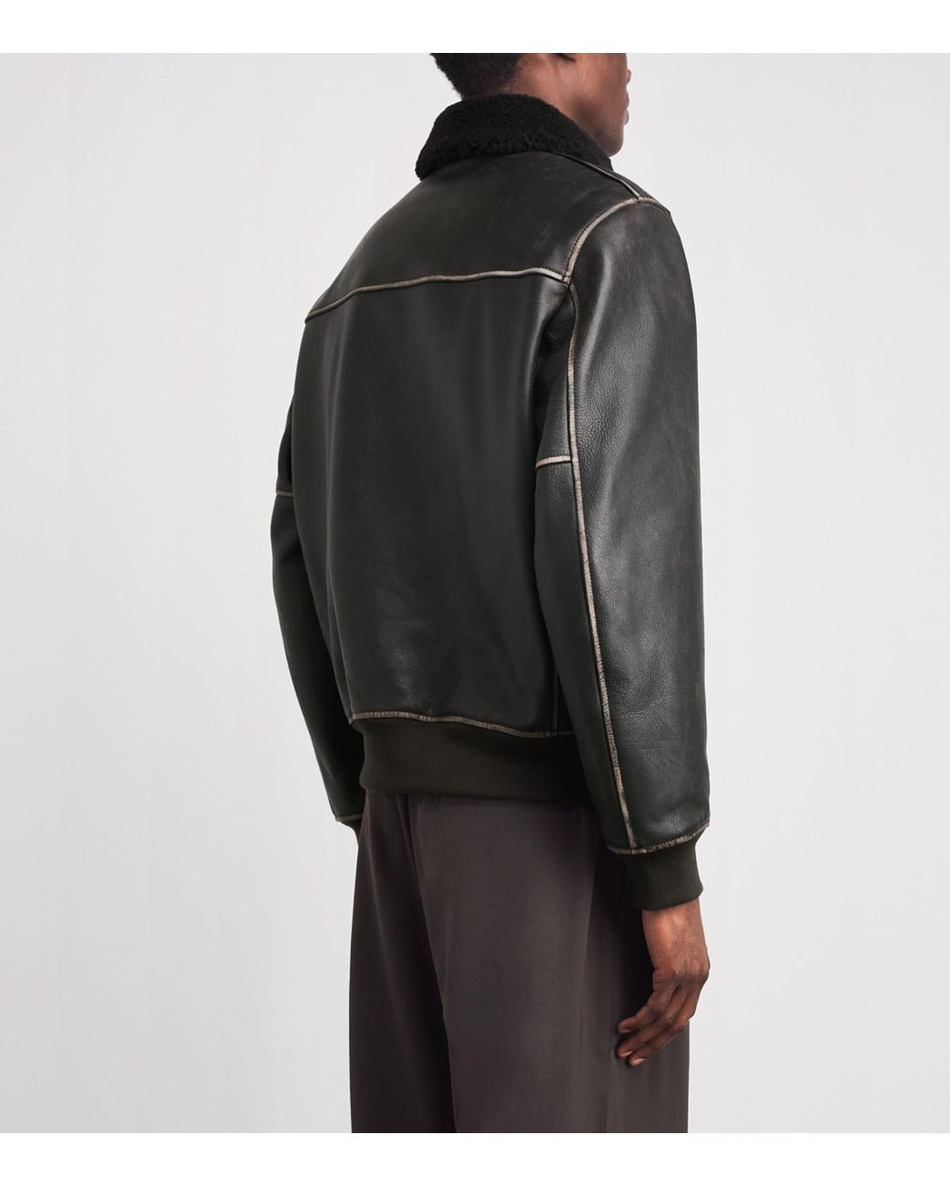 Rag & Bone Black Leather Shearling-Collar Bomber Jacket for men
