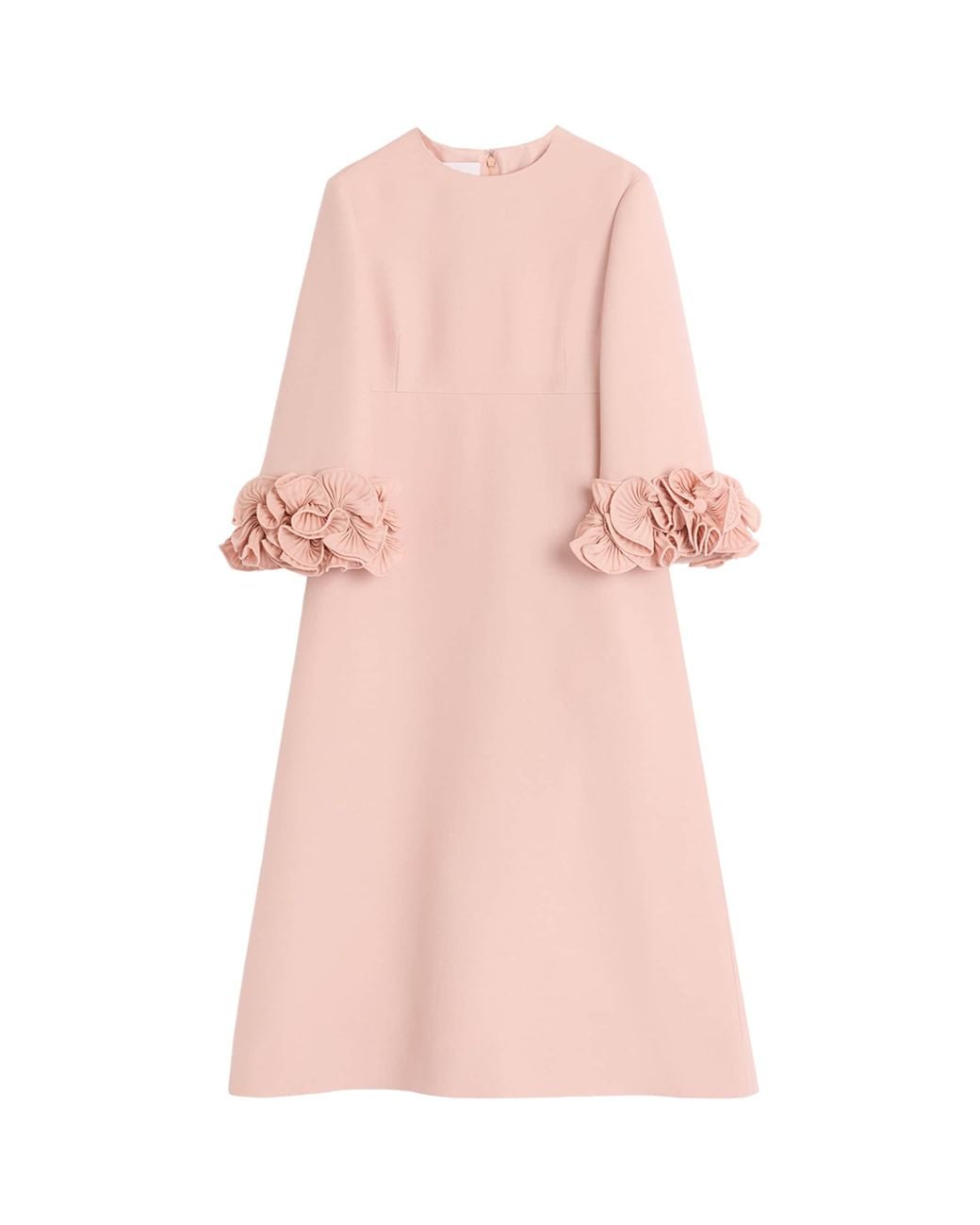 Valentino Pink Wool-Silk Floral-Sleeve Midi Dress