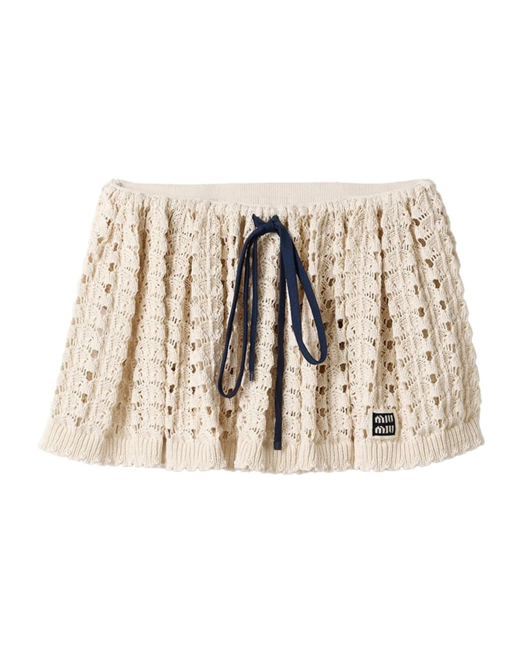 Miu Miu Natural Cotton Openwork-Knit Mini Skirt