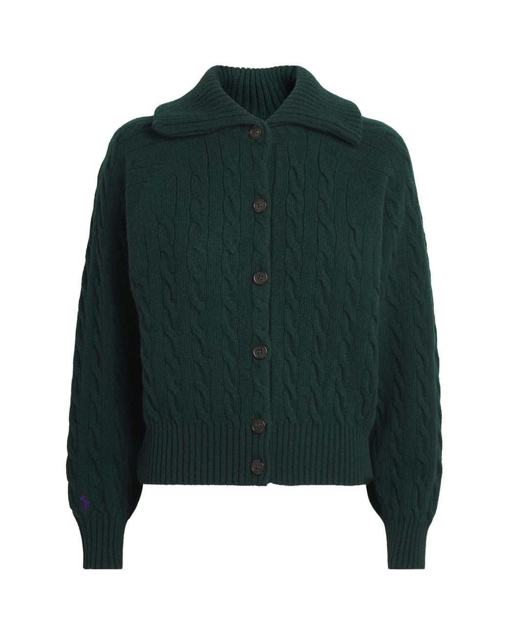 Polo Ralph Lauren Green Wool-Cashmere Cable-Knit Cardigan