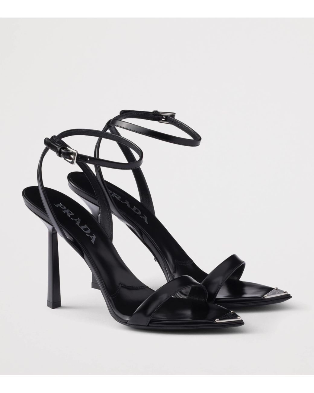 Prada Black Brushed Leather Heeled Sandals