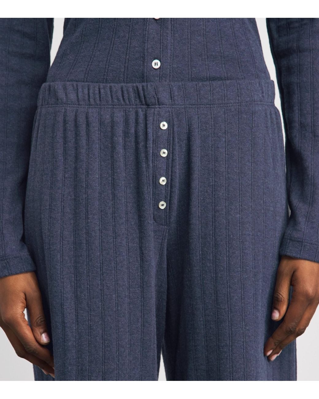 Leset Blue Cotton Pointelle Lounge Trousers