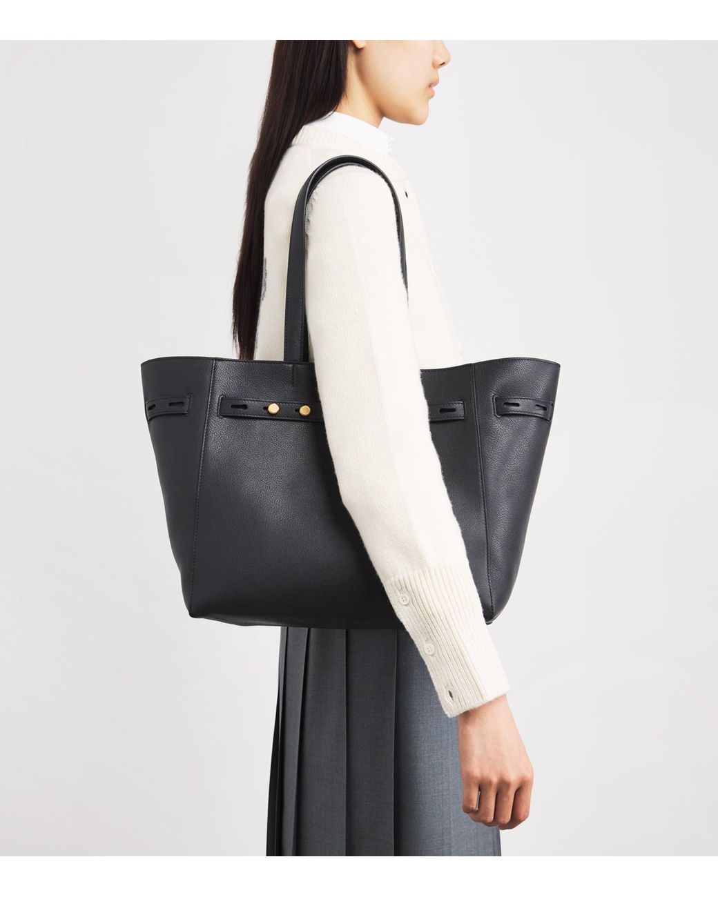 Thom Browne Black Leather Cabas Tote Bag