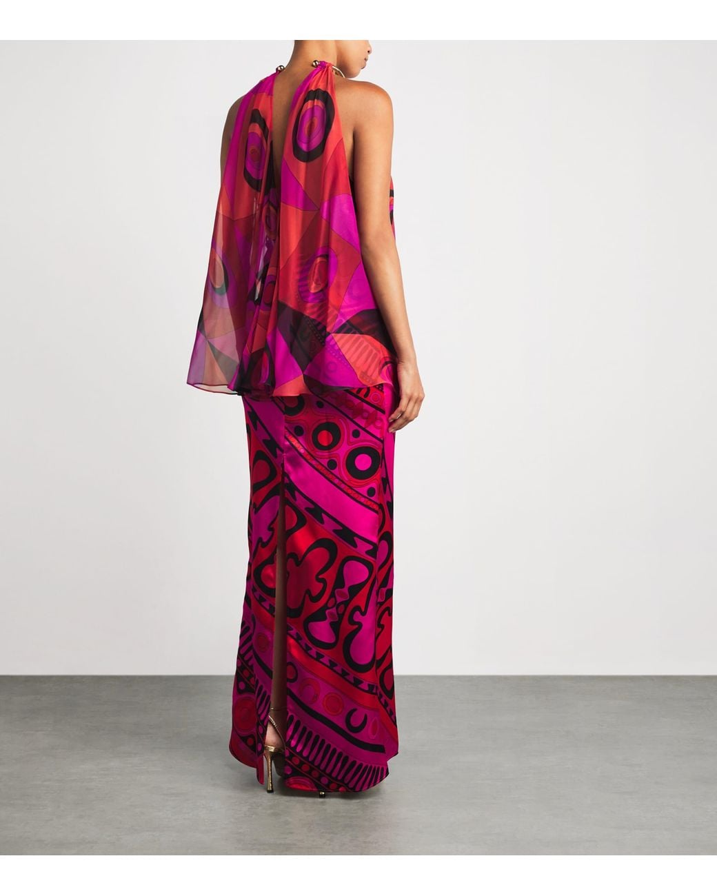 Emilio Pucci Pink Silk Occhi Print Maxi Dress
