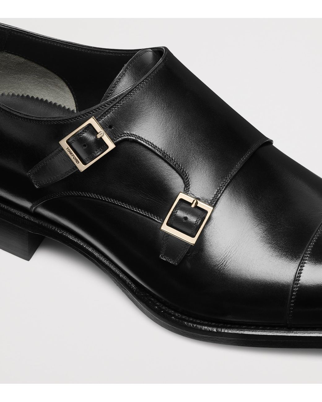 Tom Ford Black Burnished Leather Double Monk Shoes for men