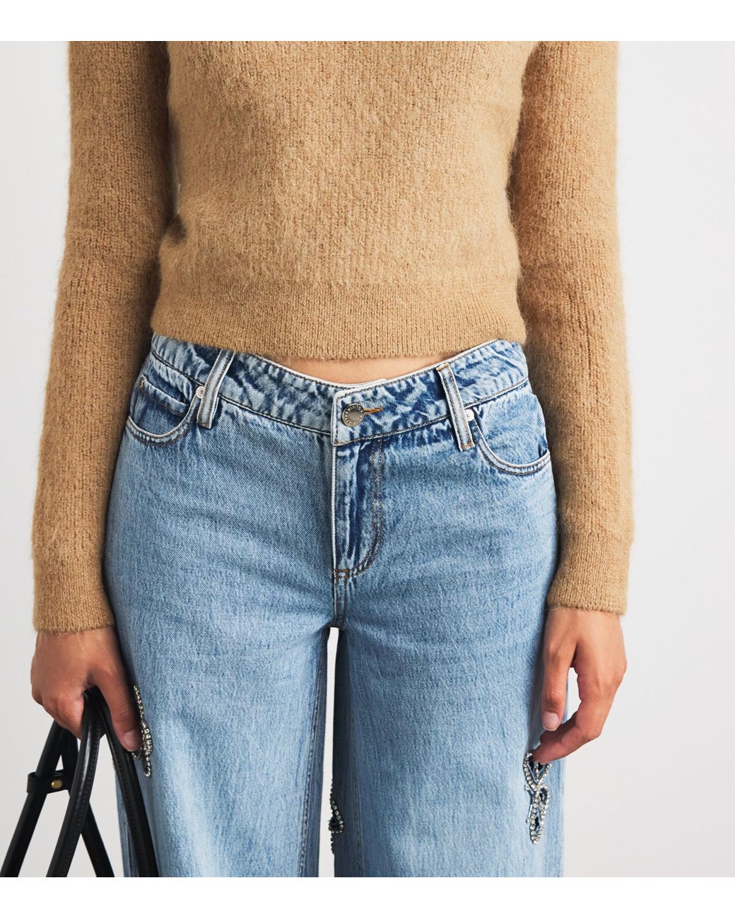 Self-Portrait Natural Beaded-Neckline Sweater