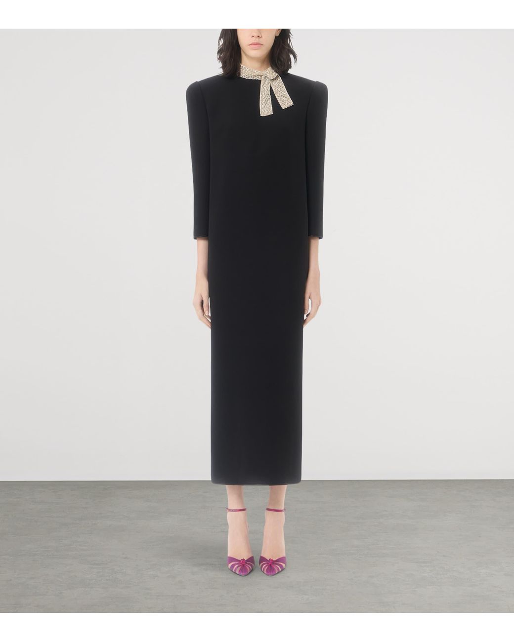 Valentino Black Silk Embellished-Collar Midi Dress