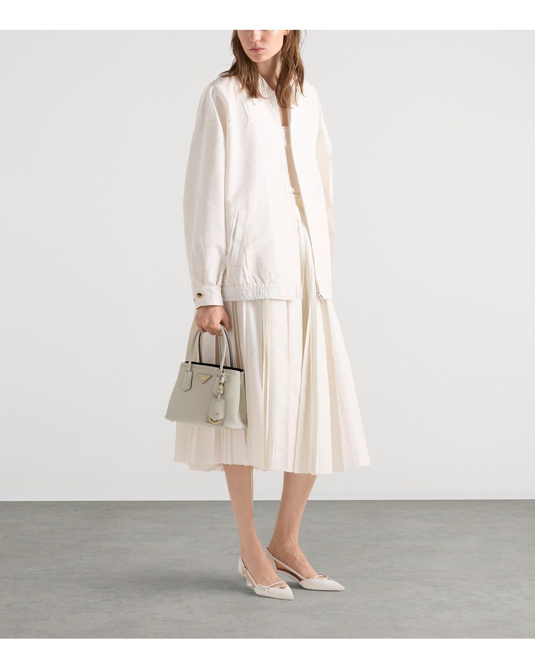Prada White Mini Saffiano Leather Double Top-Handle Bag
