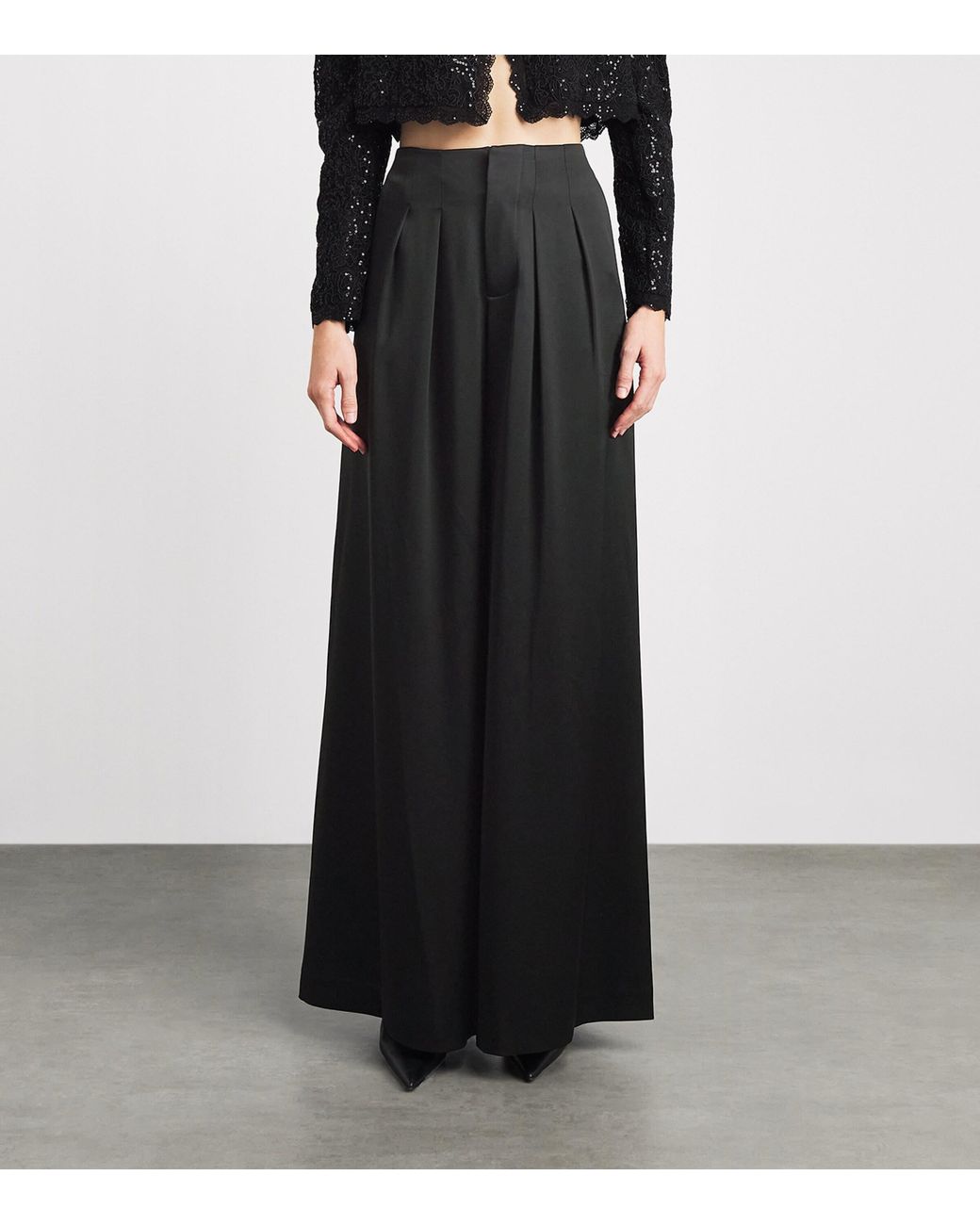 Alice + Olivia Black Pleated Eloise Wide-Leg Trousers