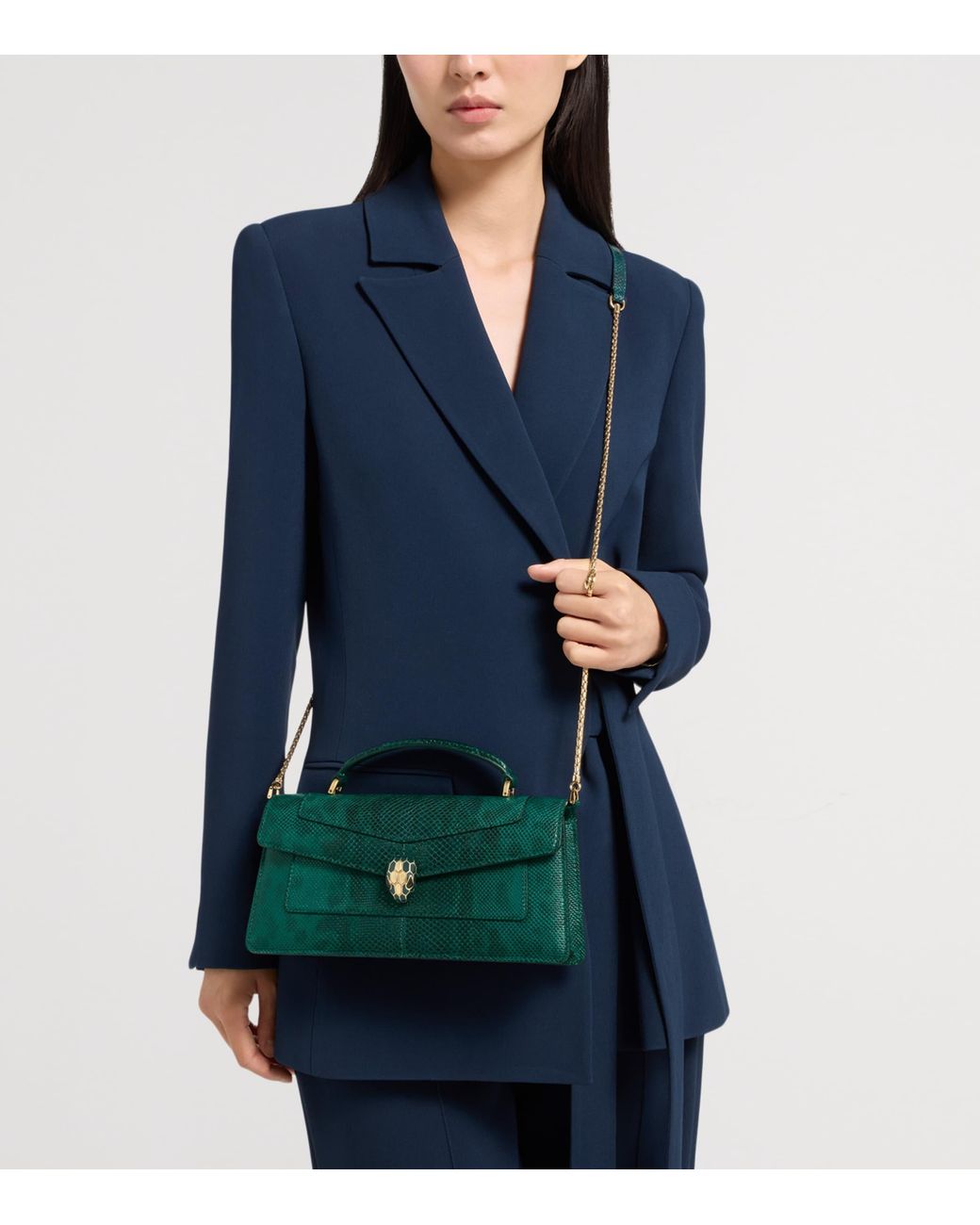 BVLGARI Green Karung Leather Serpenti Forever Top-Handle Bag