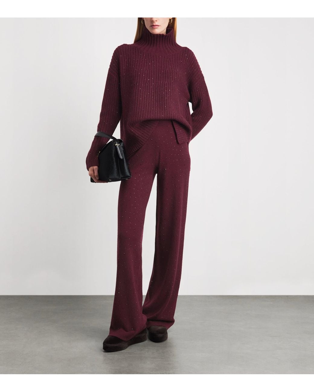 Allude Red Wool-Cashmere Crystal-Embellished Trousers