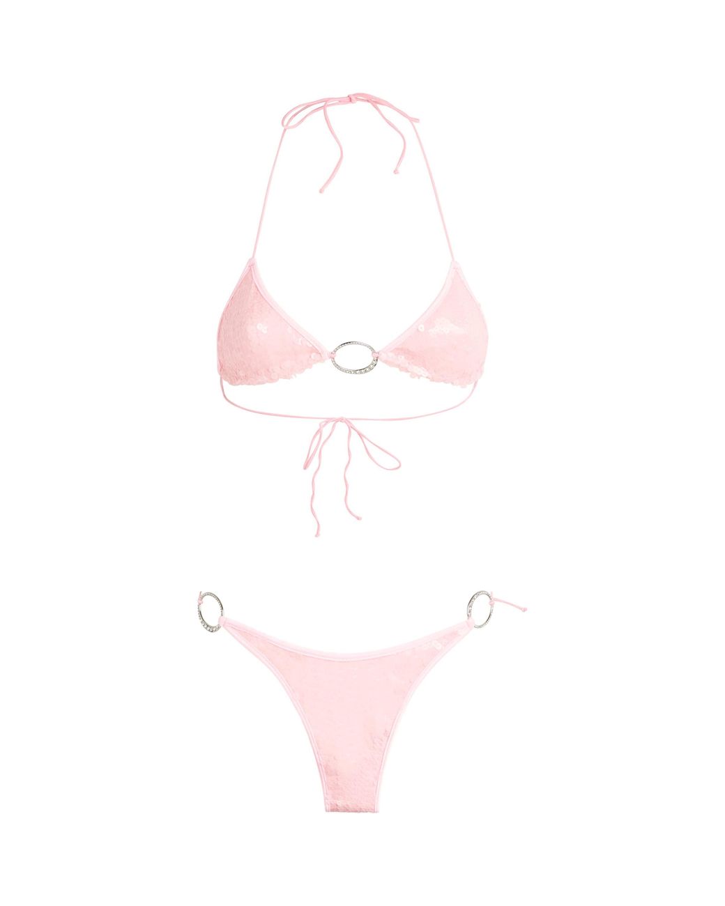 Oseree Pink Sequin Triangle Bikini