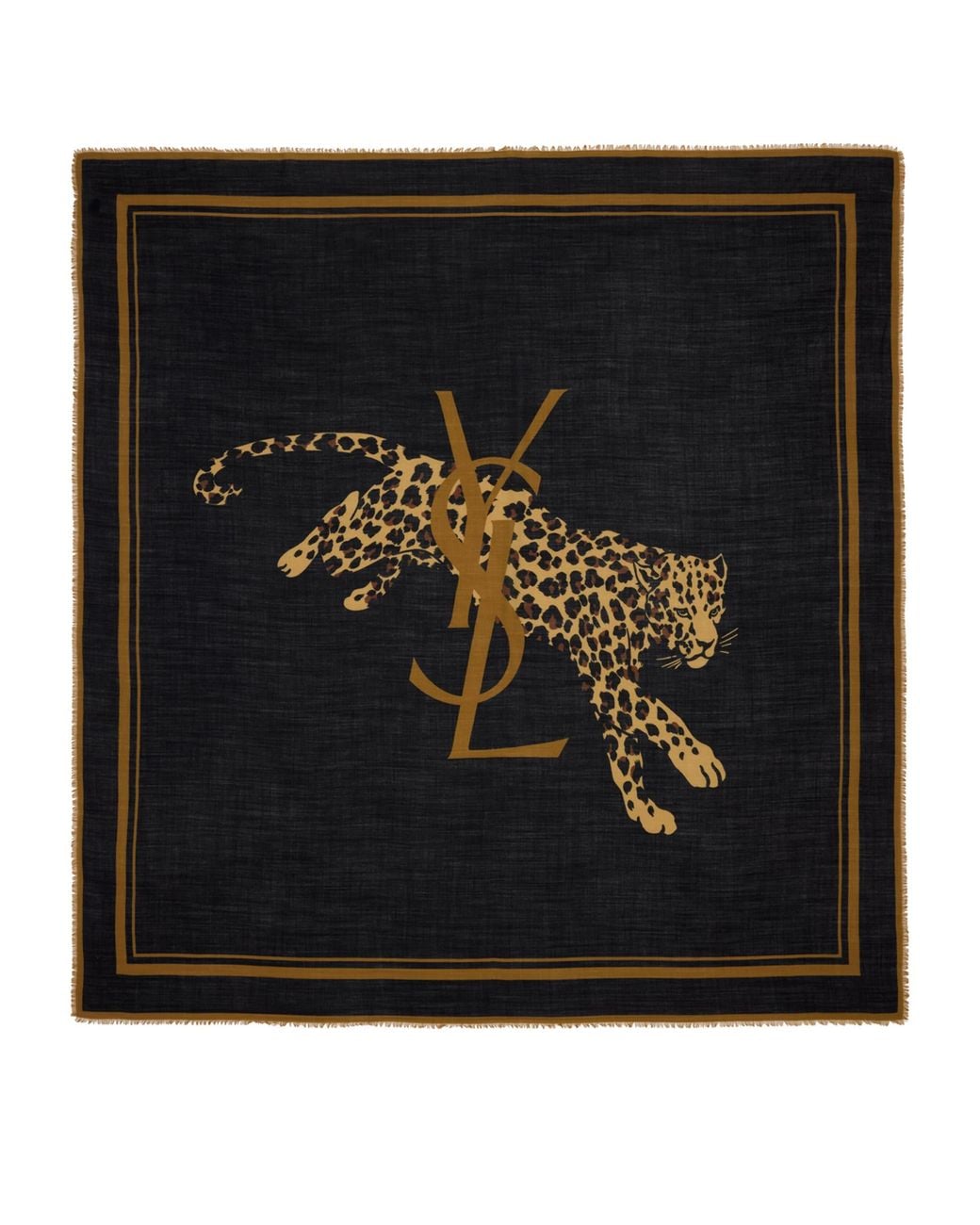 Saint Laurent Black Wool Leopard Grande Carre Scarf