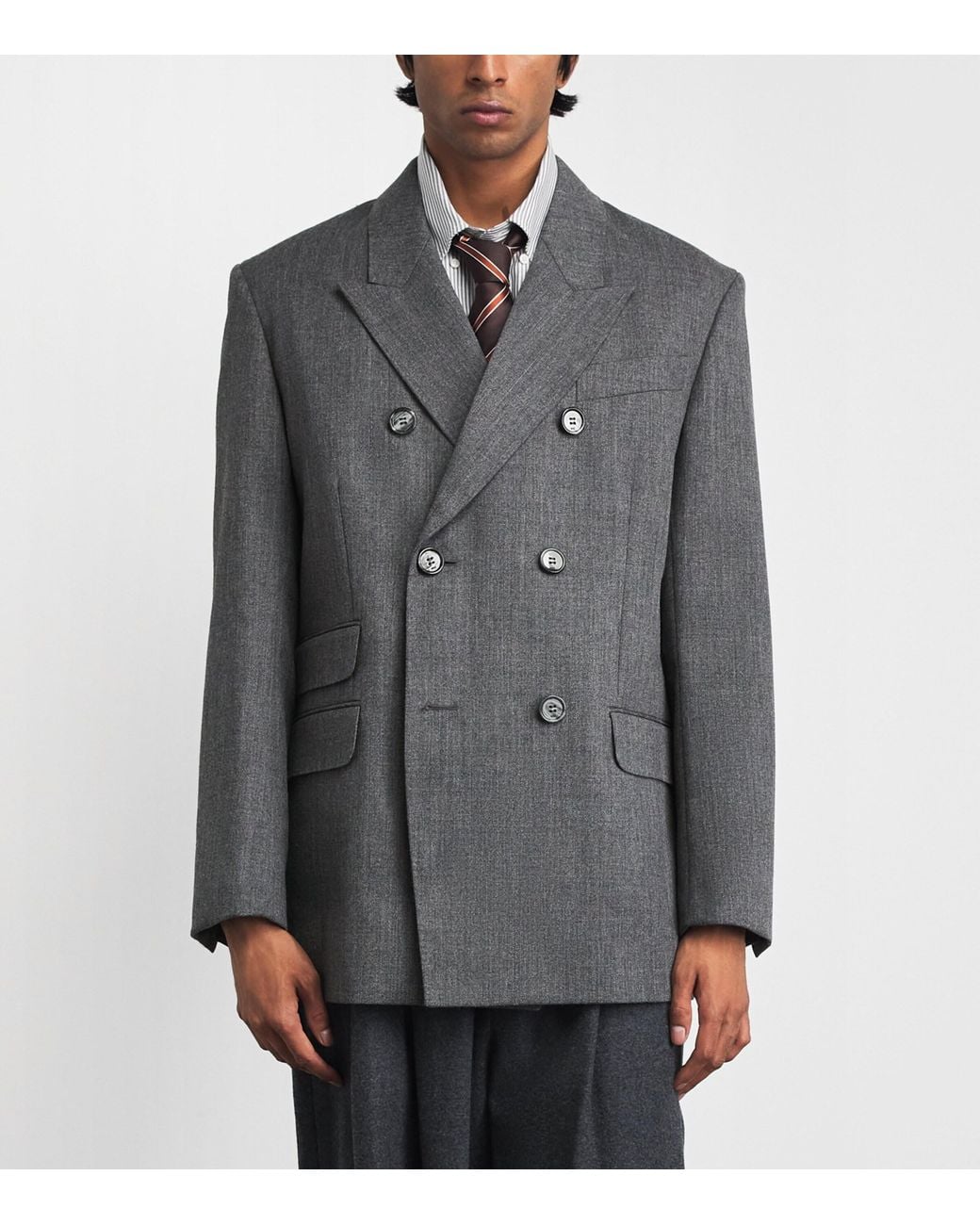 AMI Gray Wool Double-Breasted Blazer for men