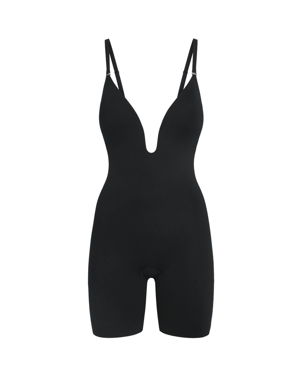 Spanx Black Shape Suit Your Fancy Plunge Mid-Thigh Bodysuit